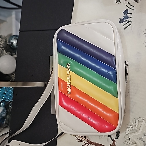 Michael Kors Rainbow Pride White Quilted Fanny Pack Waist Belt Bag Pouch - Picture 1 of 6